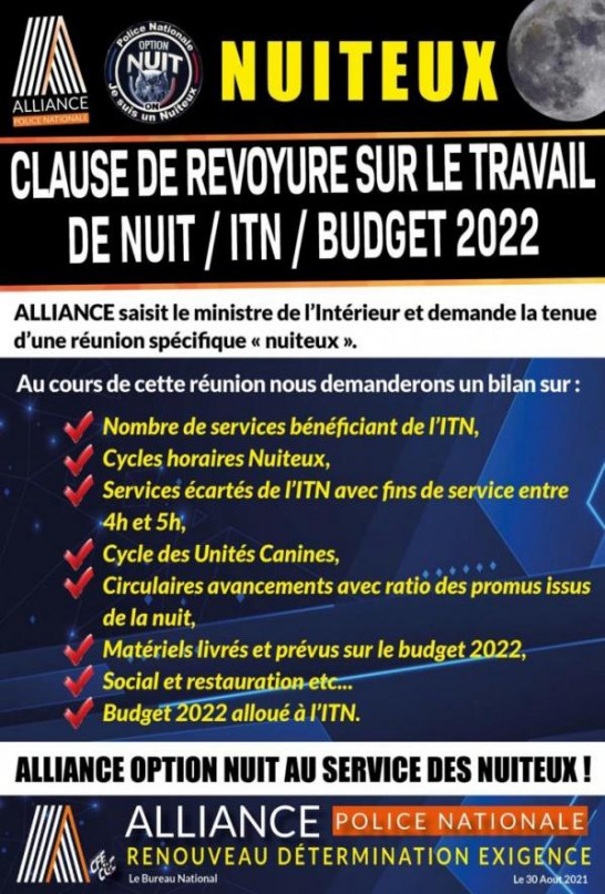 CLAUSE DE REVOYURE SUR LE TRAVAIL DE NUIT / ITN / BUDGET 2022