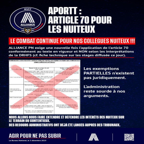APORTT ARTICLE 70 POUR LES NUITEUX